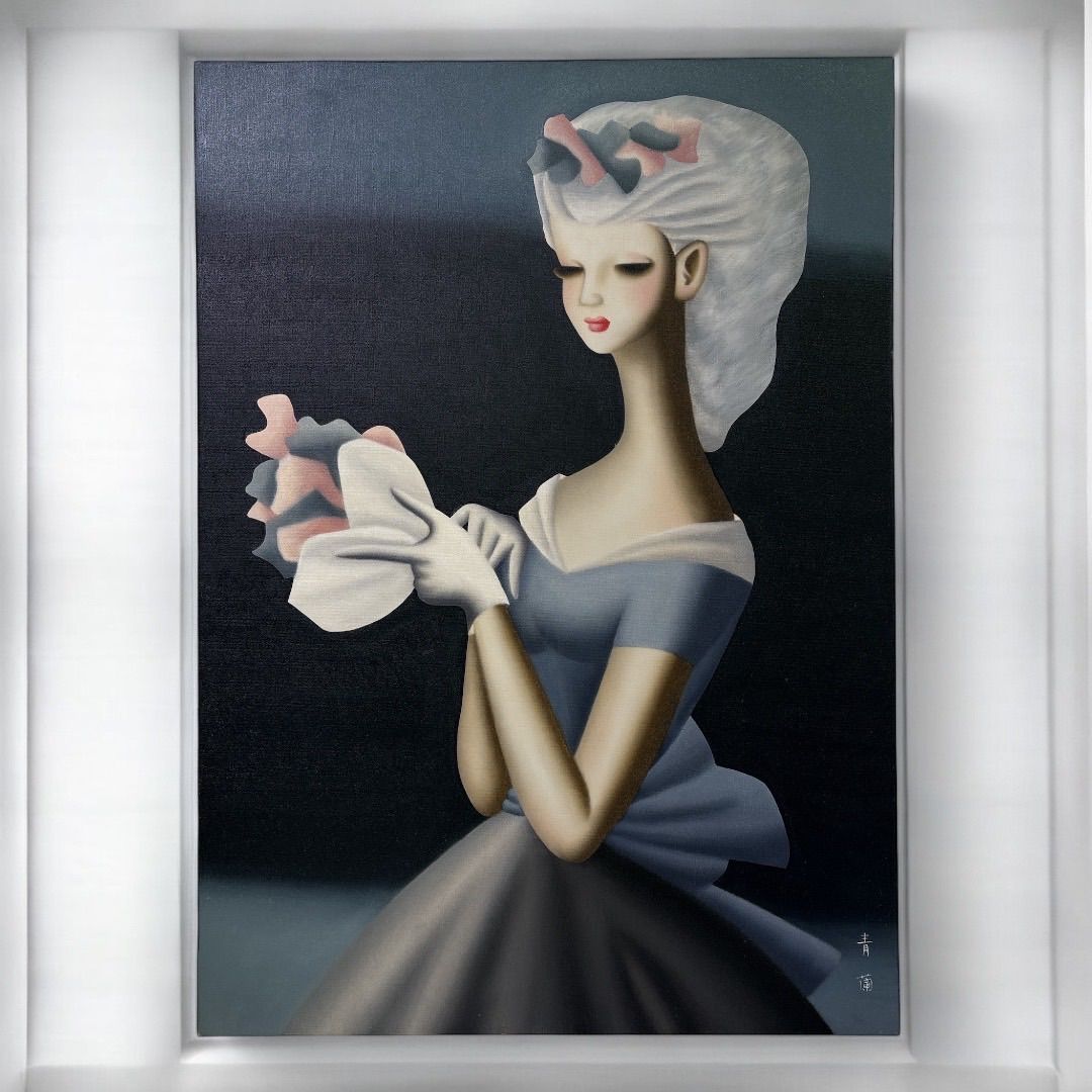久下塚青蘭 油絵 女性 城 美術品 絵 アート レア 高級 東郷青児