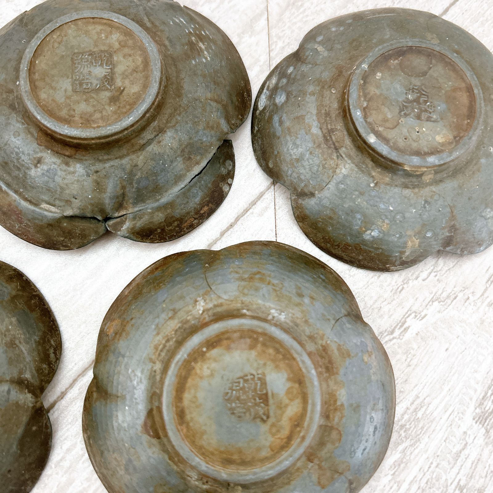 古玩 渡り 古錫 円式茶托五客 無銘◇煎茶道具錫器茶道具