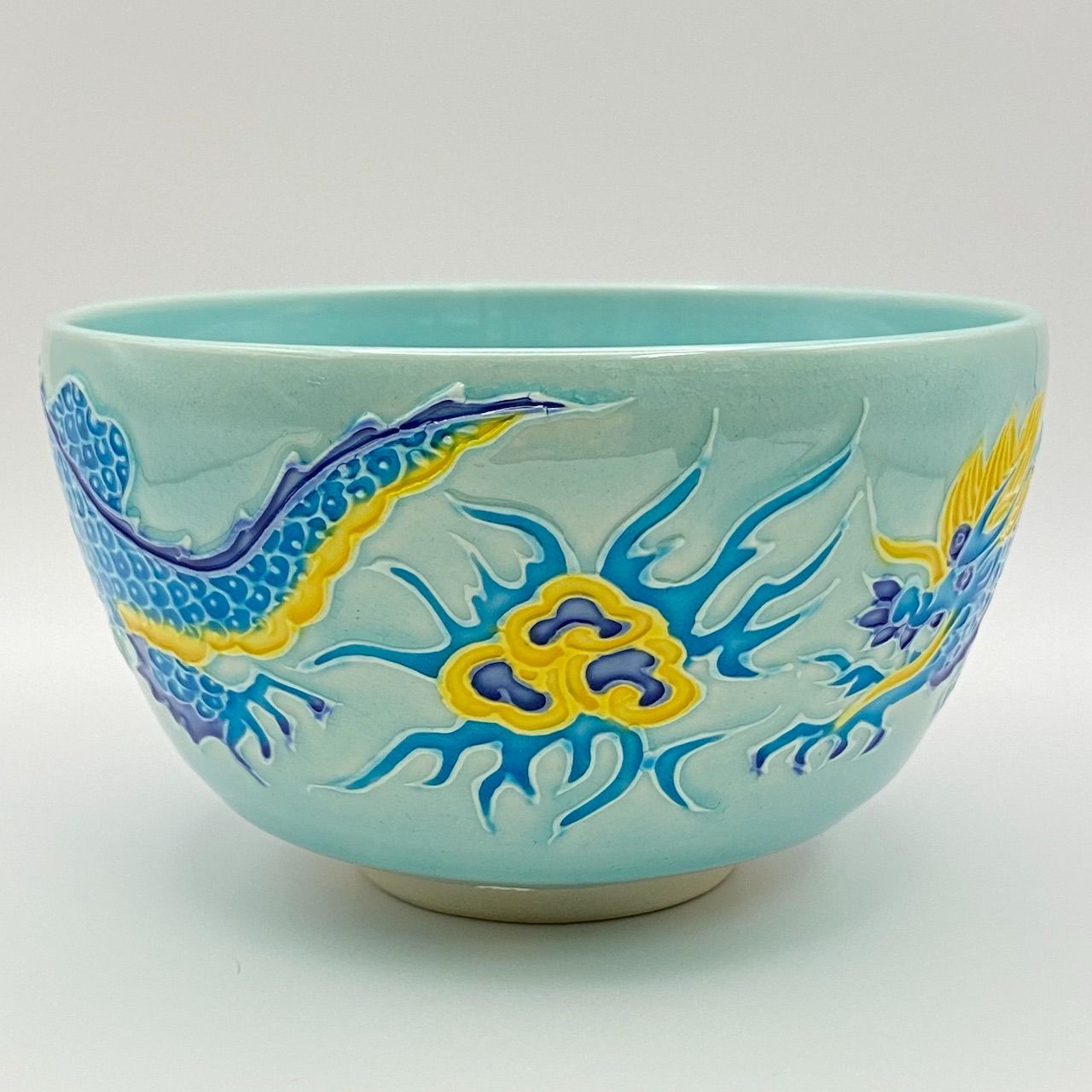 抹茶茶碗 浅黄交趾 龍 山本一如 共箱入 茶道具 茶盌 茶器 陶磁器 未