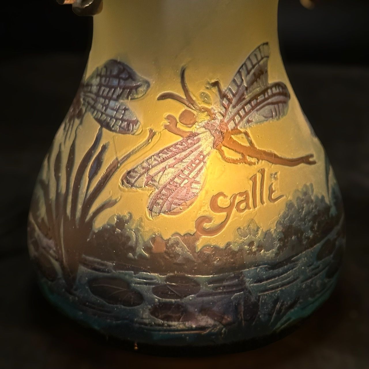 証明書付】希少エミールガレ 花瓶 高さ27.5cm 幅12cm カメオ彫り