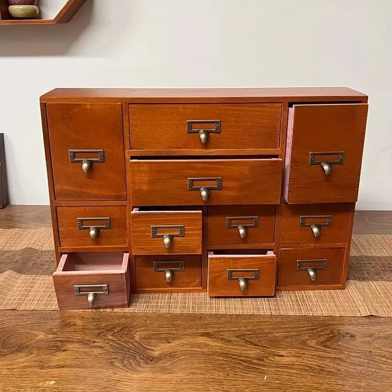 希少】ヴィンテージ 図書館 カード棚 木製引き出し ドロワー 4段 大型