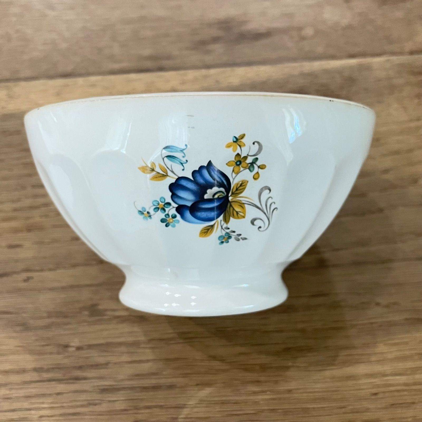 フランスアンティーク カフェオレボウル レア 特大 青い花 ステンシル