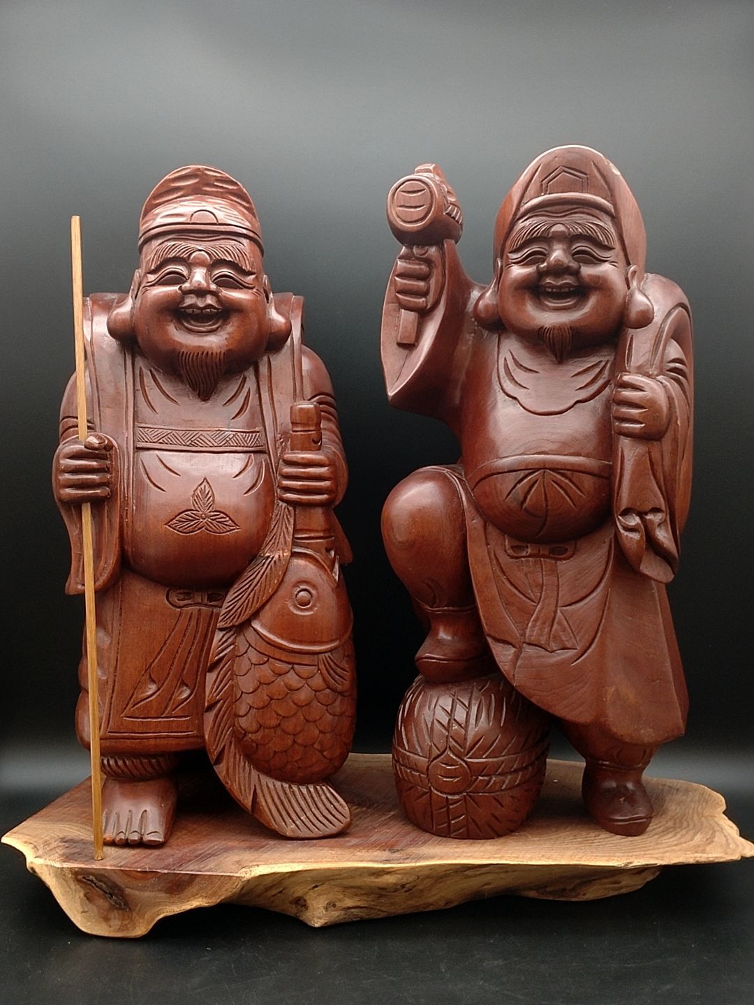 木彫り 恵比寿様 大黒様 大黒天 大黒様 恵比寿様 恵比寿天 15cm 商売