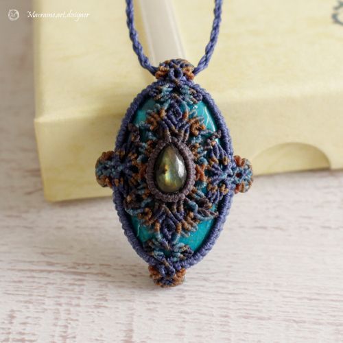 マクラメ編み クリソコラ ラブラドライト ネックレス