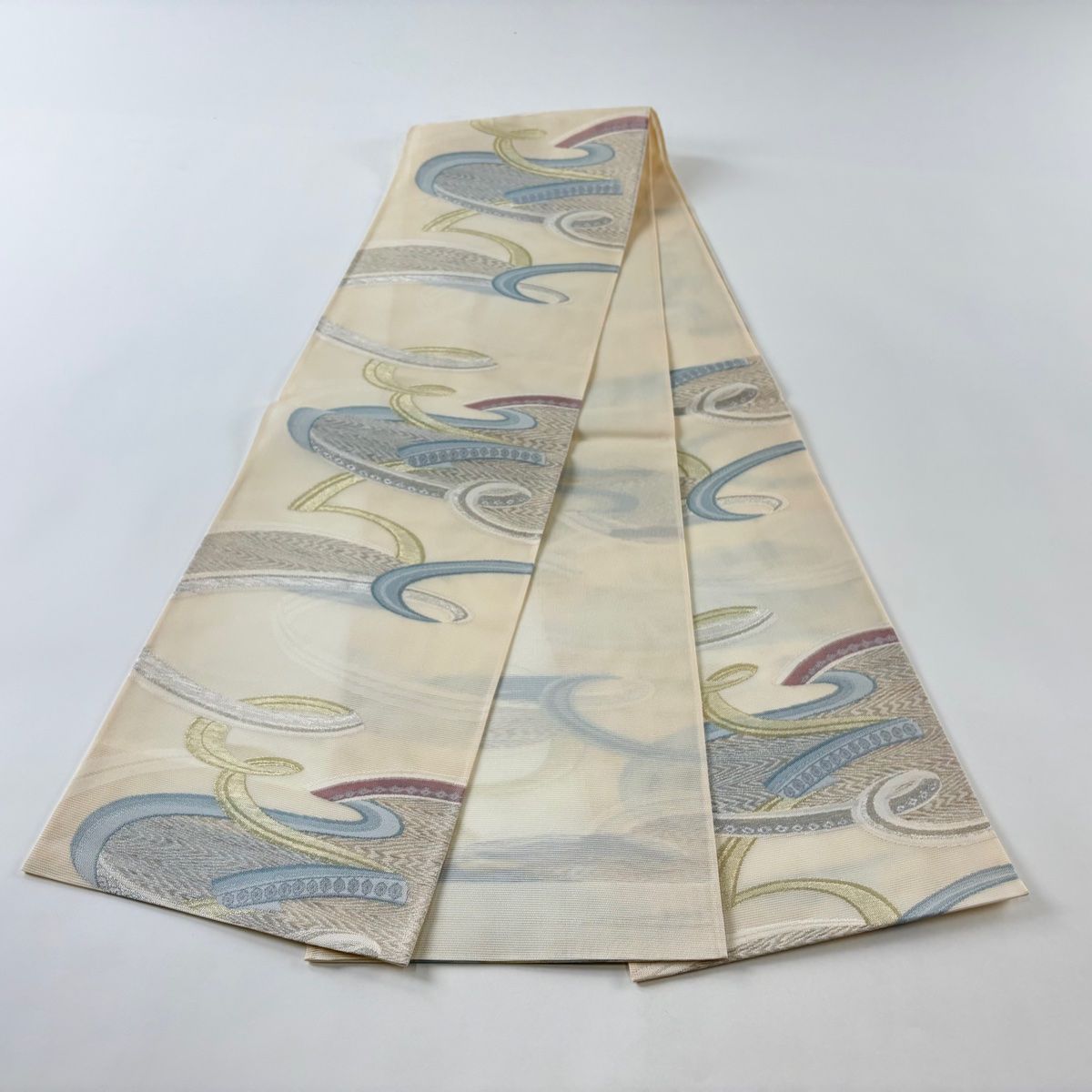 袋帯 美品 名品 幾何学模様 金糸 灰紫 全通 正絹 【中古】 袋帯 名品