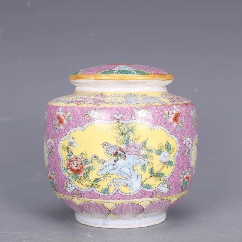 清乾隆粉彩蒔金蓮花蓋缶 景徳鎮 陶磁器 装飾品 工芸品 美術品 置物 清