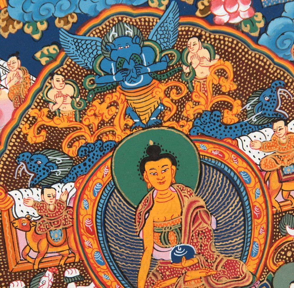 一点物〕タンカ - 釈迦牟尼仏曼荼羅[30cm x 36cm] / 観音菩薩 タンカ 仏画