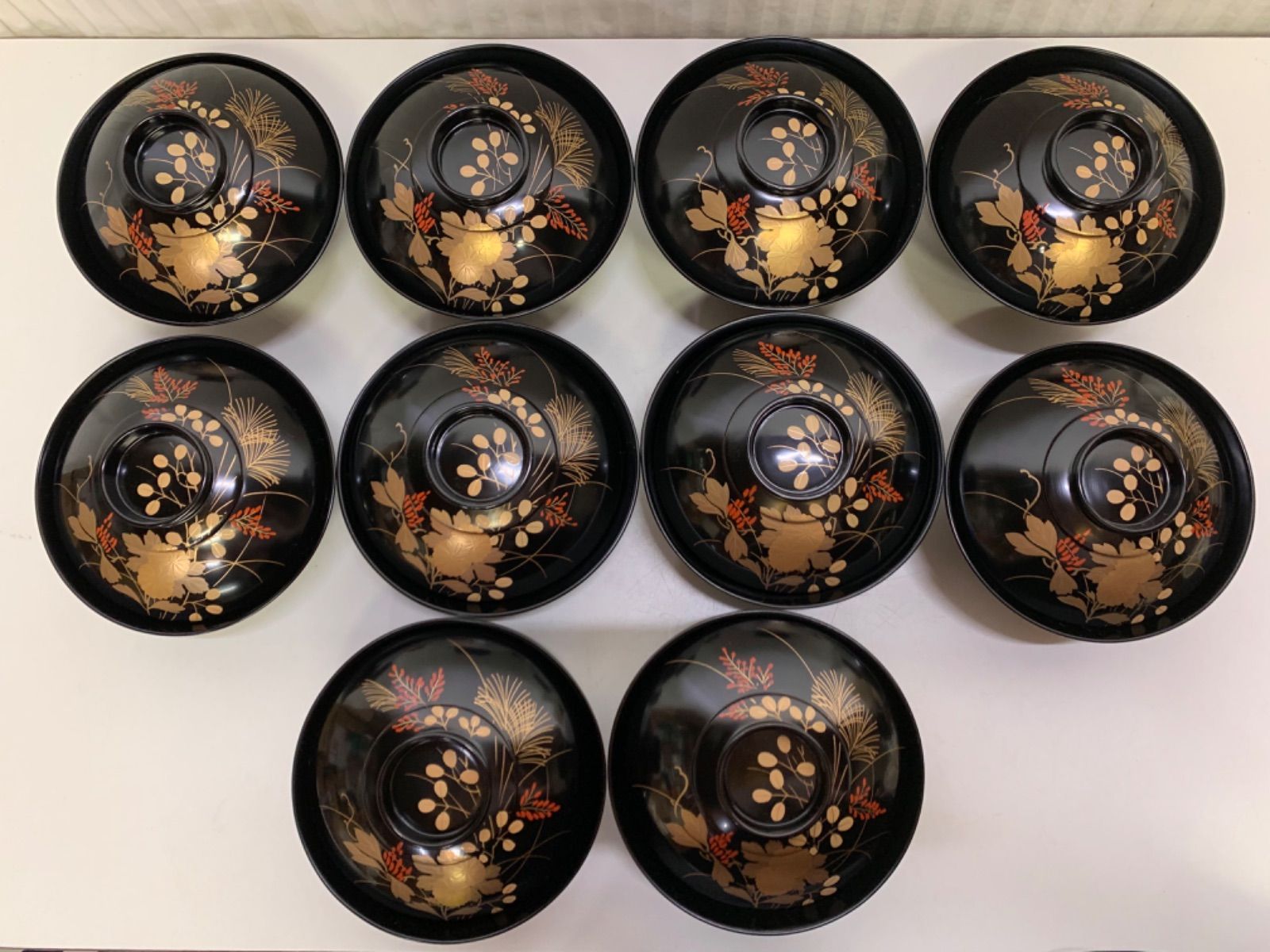 輪島塗 吸物椀 蒔絵御所車 十客揃 桐箱入 輪島塗 吸物椀 蒔絵御所車