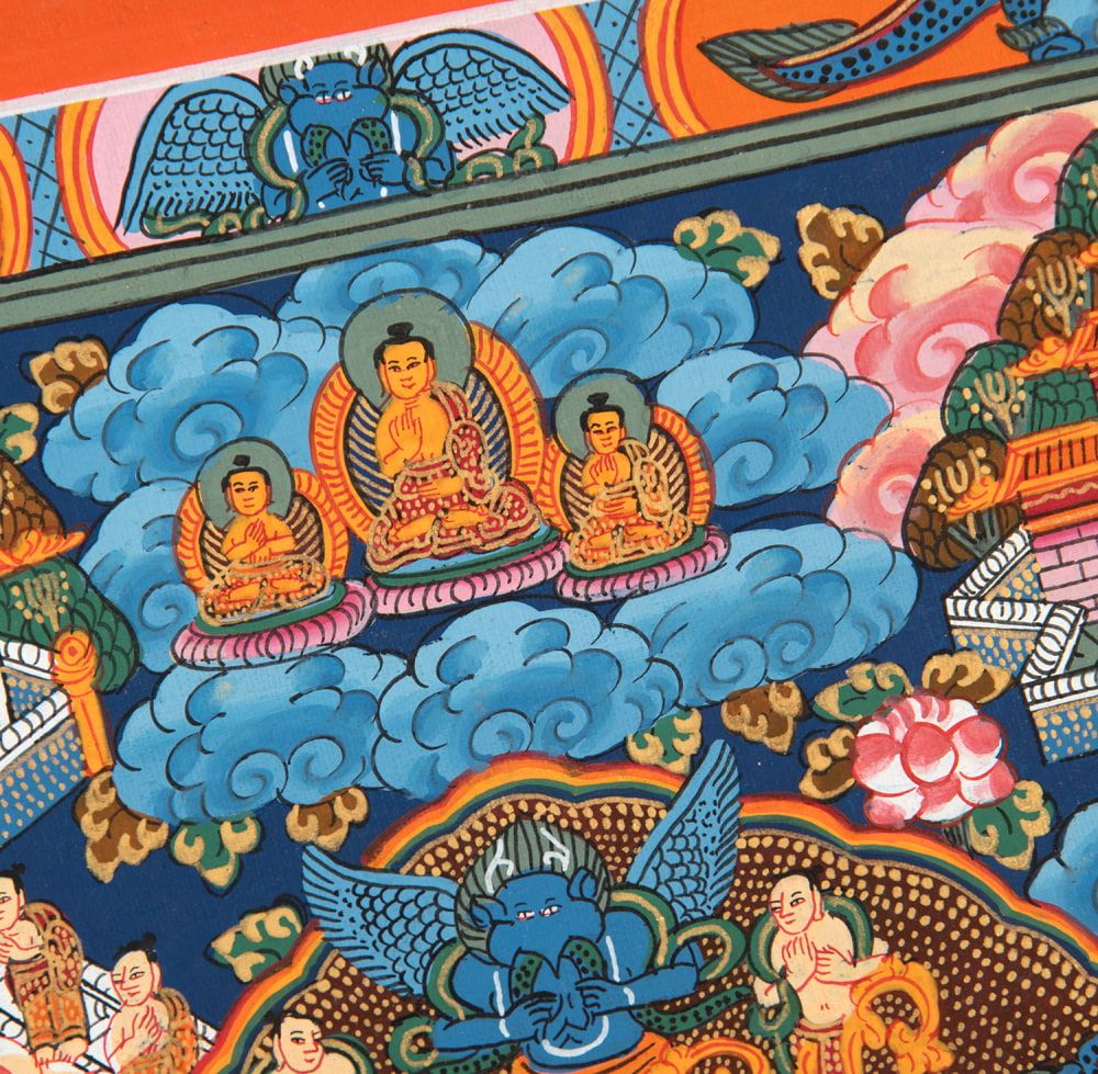 一点物〕タンカ - 釈迦牟尼仏曼荼羅[30cm x 36cm] / 観音菩薩 タンカ 仏画