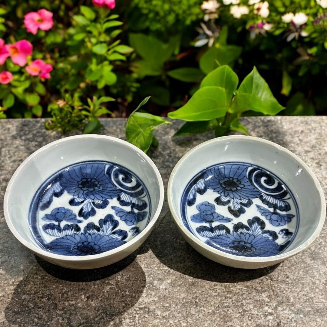 江戸時代中期・古伊万里「魚型染付豆皿」骨董・希少 古伊万里 柿