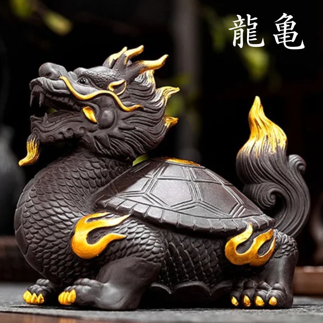 風水 龍亀 ロングイ ーVer2ー M招き猫とロングイと龍 置物 銅 ブロンズ