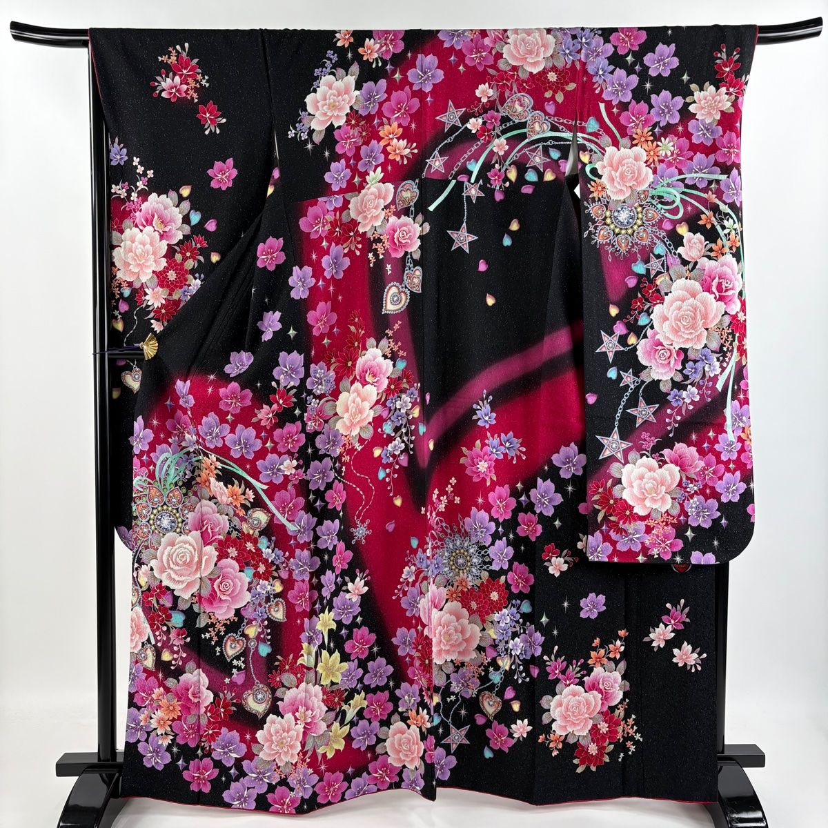 振袖 豪華 銀通し 刺繍 薔薇尽くし モダン 身丈173cm 身幅ゆったり