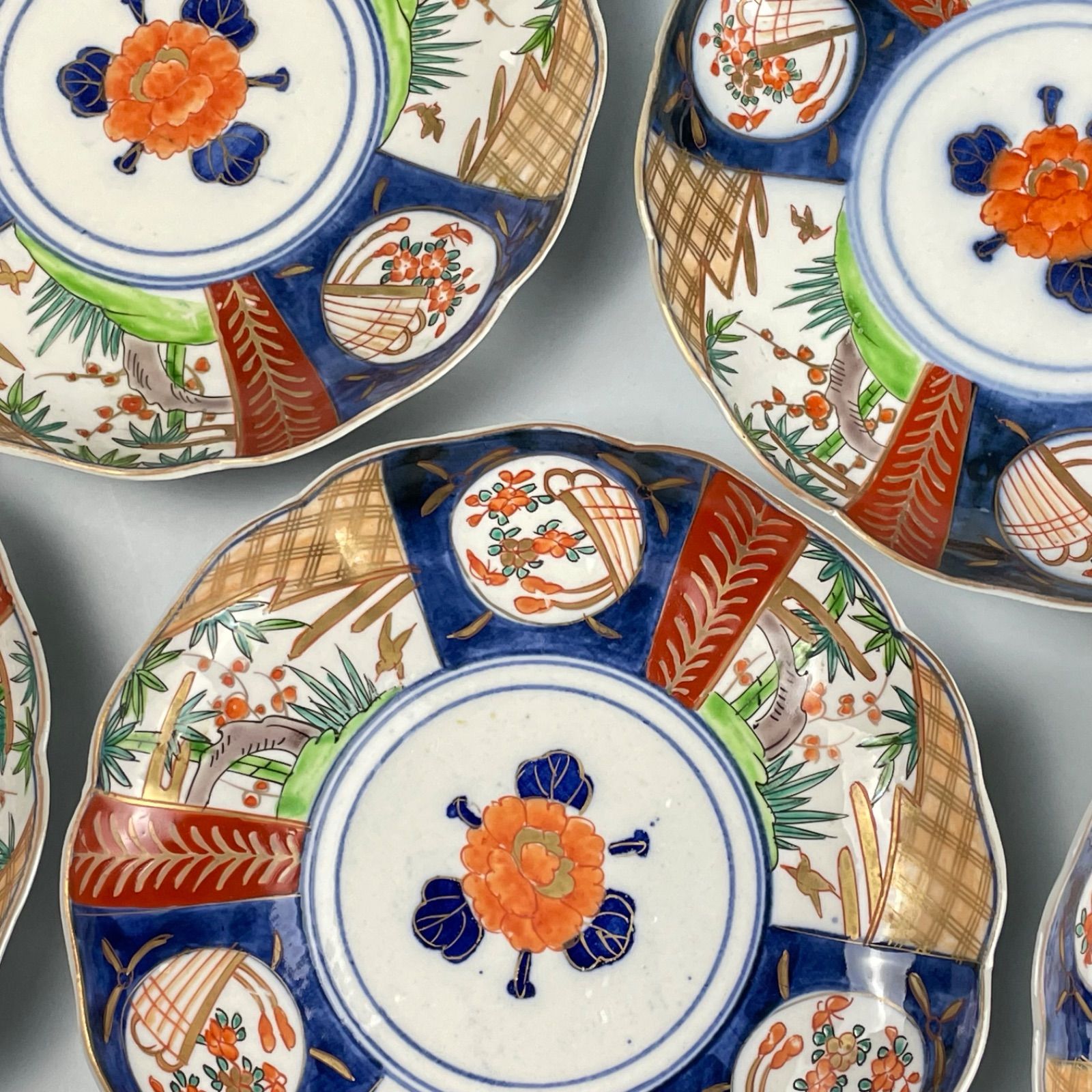 くみ e813 古伊万里 色絵 手塩皿 5枚 小皿 ○ 江戸明治 五客小皿 手塩皿