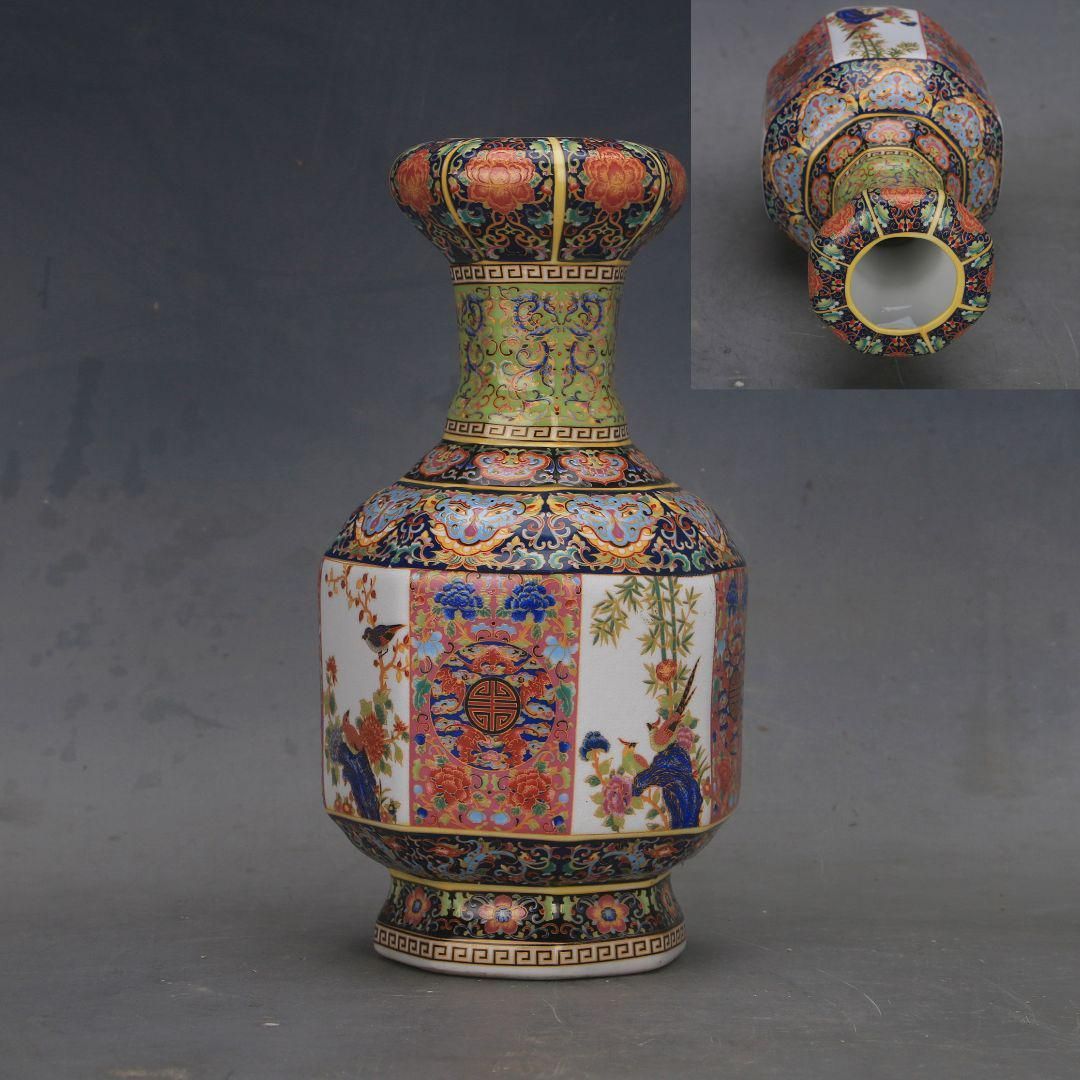 中国 粉彩 四方開窓花鳥紋 雍正年製铭 陶芸。 中国 粉彩 四方開窓花鳥