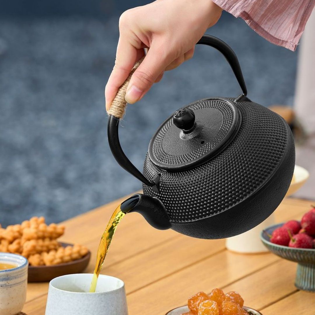 鉄製 茶釜 丸型 持ち手付き 【公式通販】