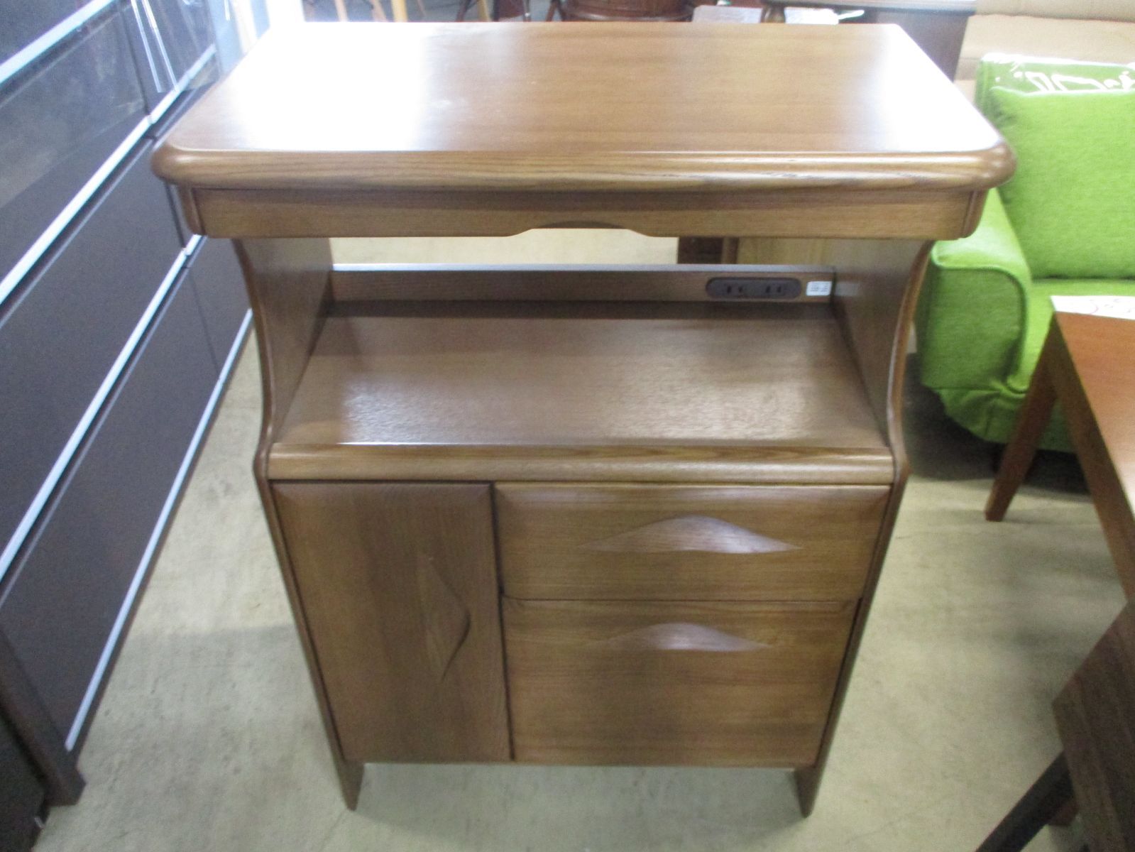 昭和レトロ オールドカリモク 木製卓上電話台 整理棚 コール