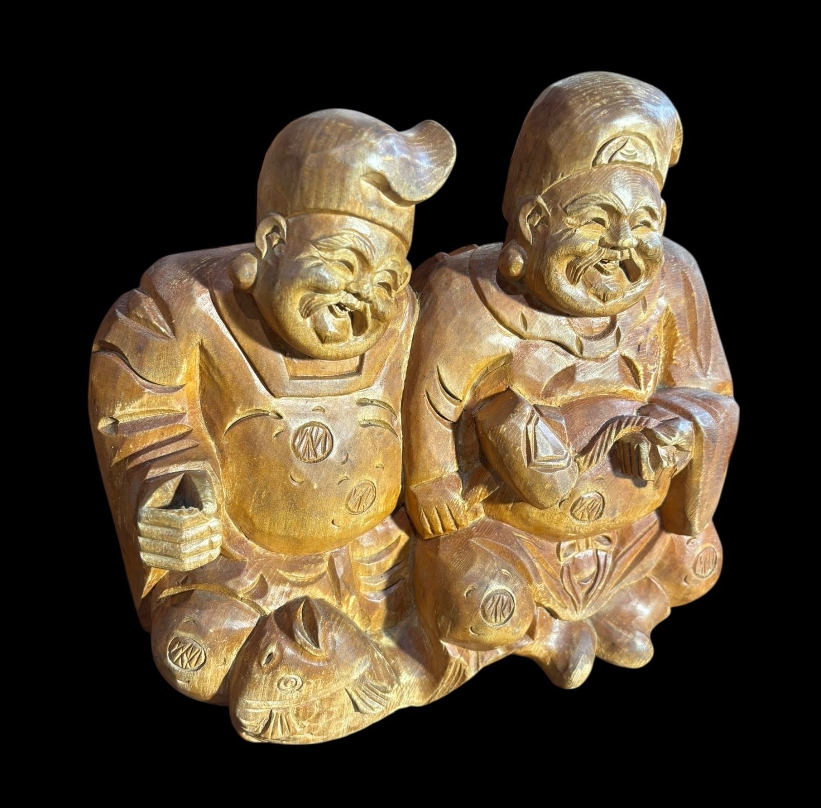 60 アンティーク 恵比寿大黒 木彫り像 縁起物商売繁盛 古い置物人形 古