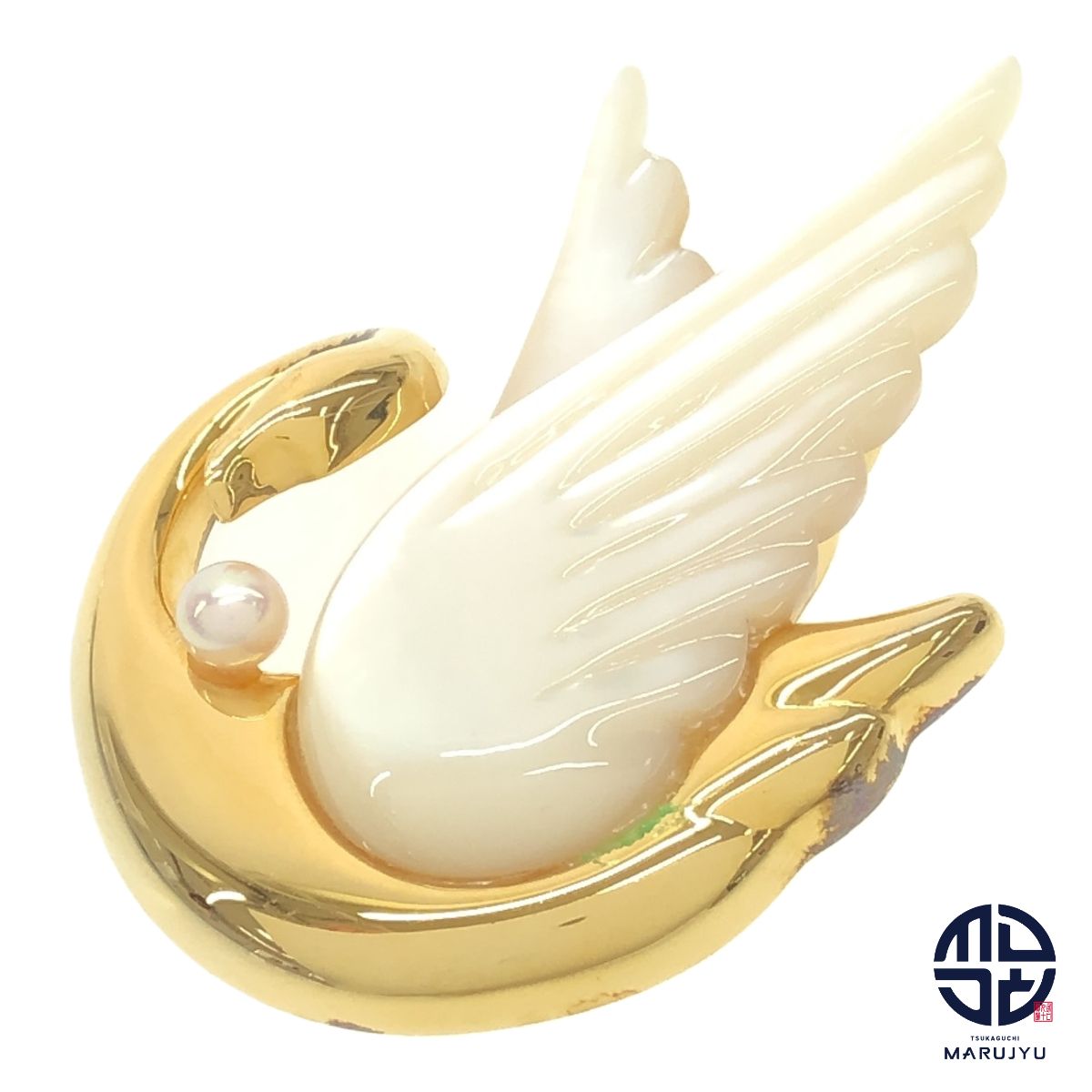 タサキ 田崎真珠 白鳥 パール 白蝶貝 ブローチ TASAKI |2838
