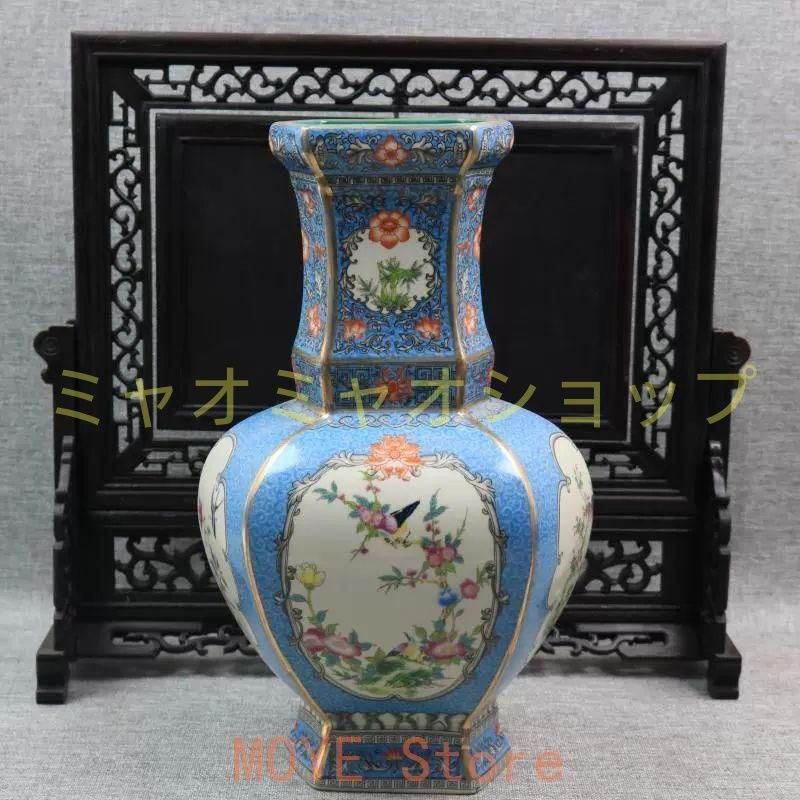 清乾隆青花花鳥六方将軍缶 景徳鎮 陶磁器 装飾品 現代工芸品 美術品