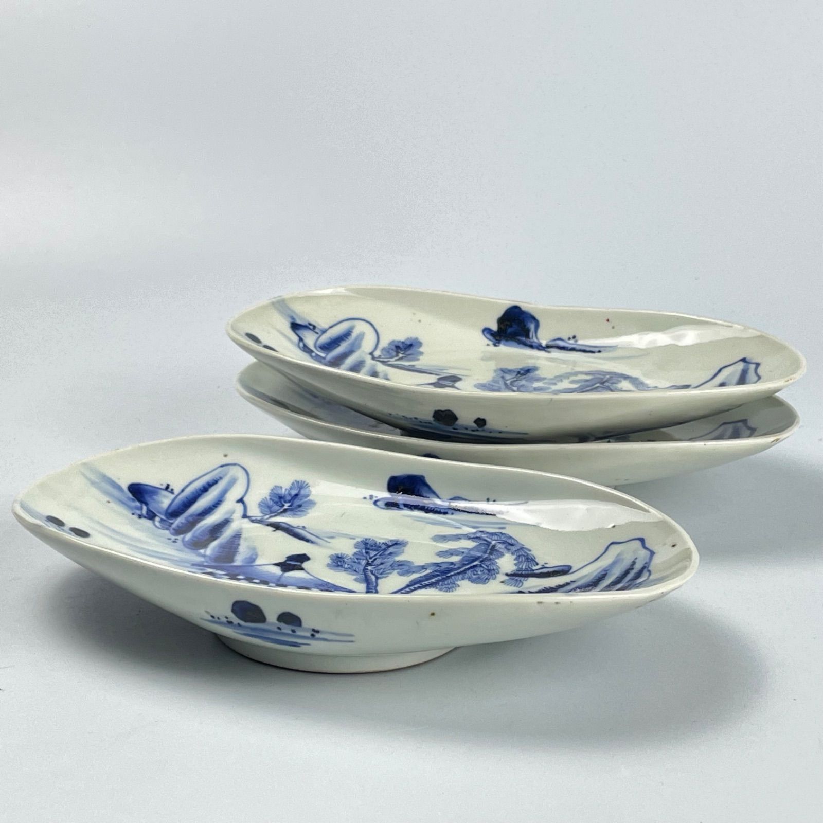 636 染付 山水 古伊万里 伊万里焼 骨董 アンティーク 長皿 3枚セット