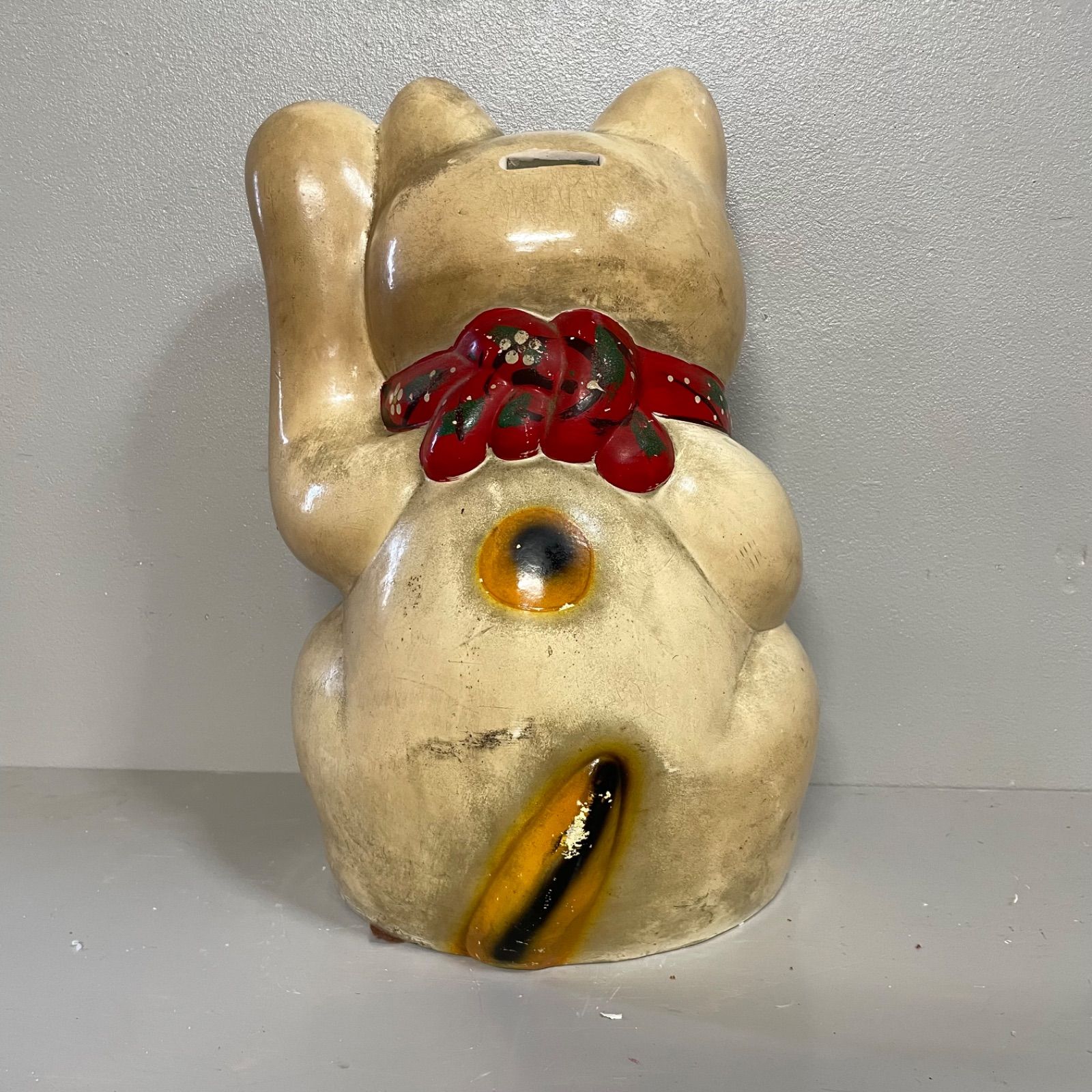 古い招き猫 招福置物 貯金箱 千万両〈検 常滑焼 海外向けデザイン