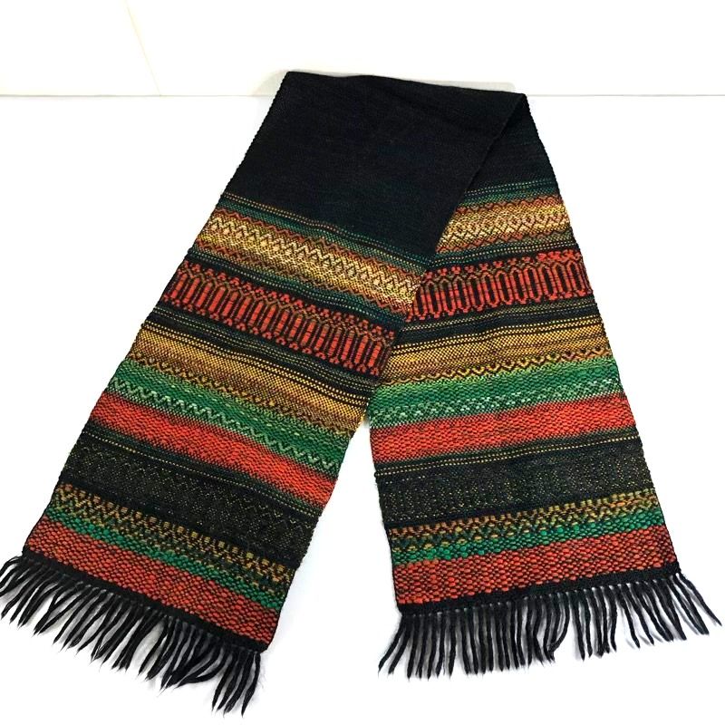 北海道手織つむぎ 優佳良織工芸館 ユーカラ織 ショール 黄 緑 赤 黒