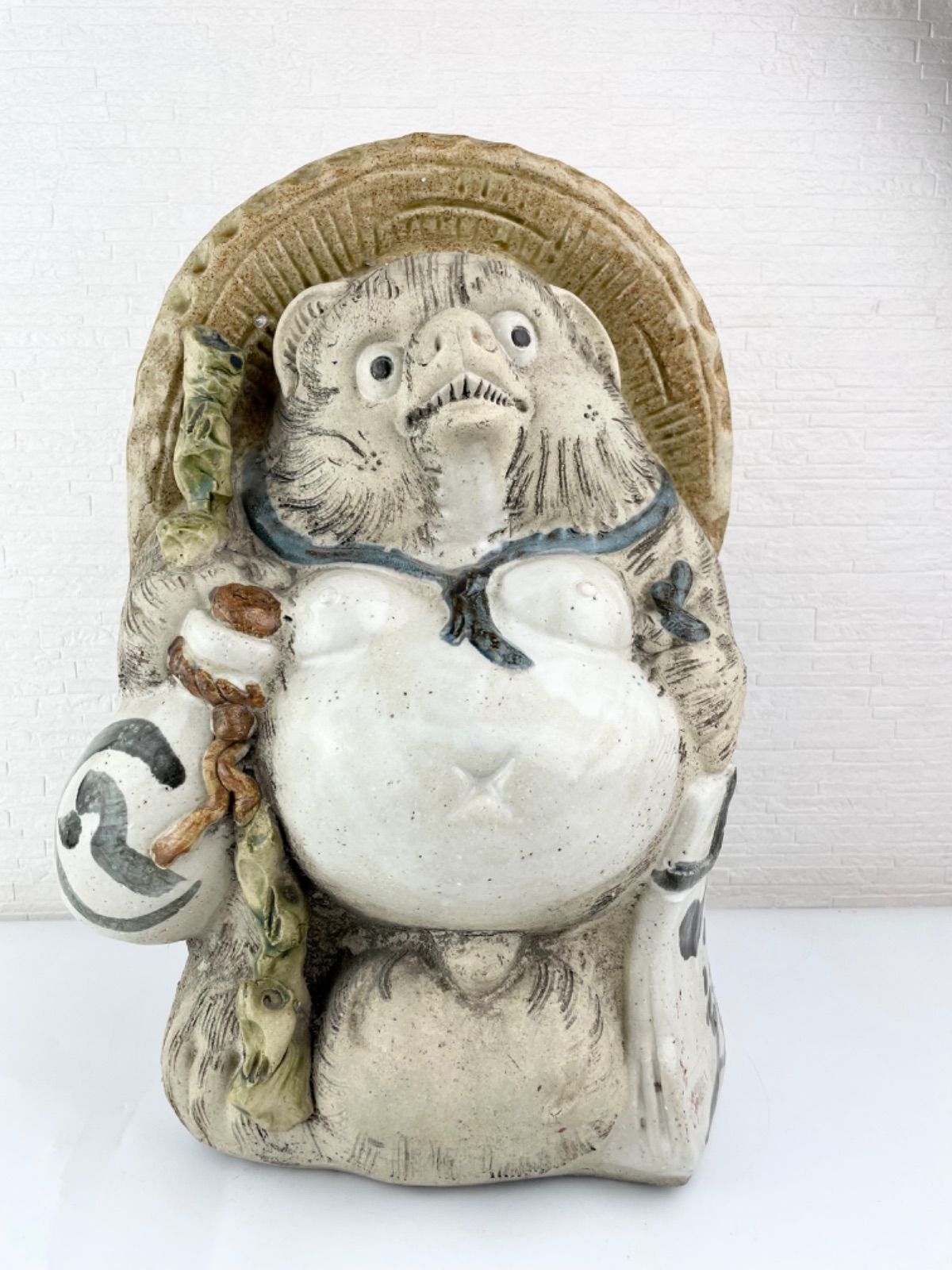 希少 60センチ 信楽焼 白たぬき 置物 骨董／アンティーク ヴィンテージ