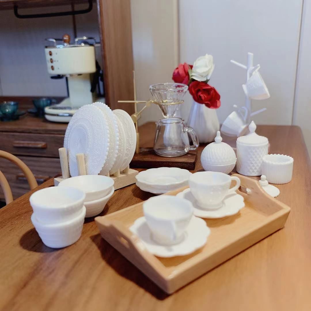 ミニチュア 1/6スケール ミルクグラス風orアンティーク風 ティーセット