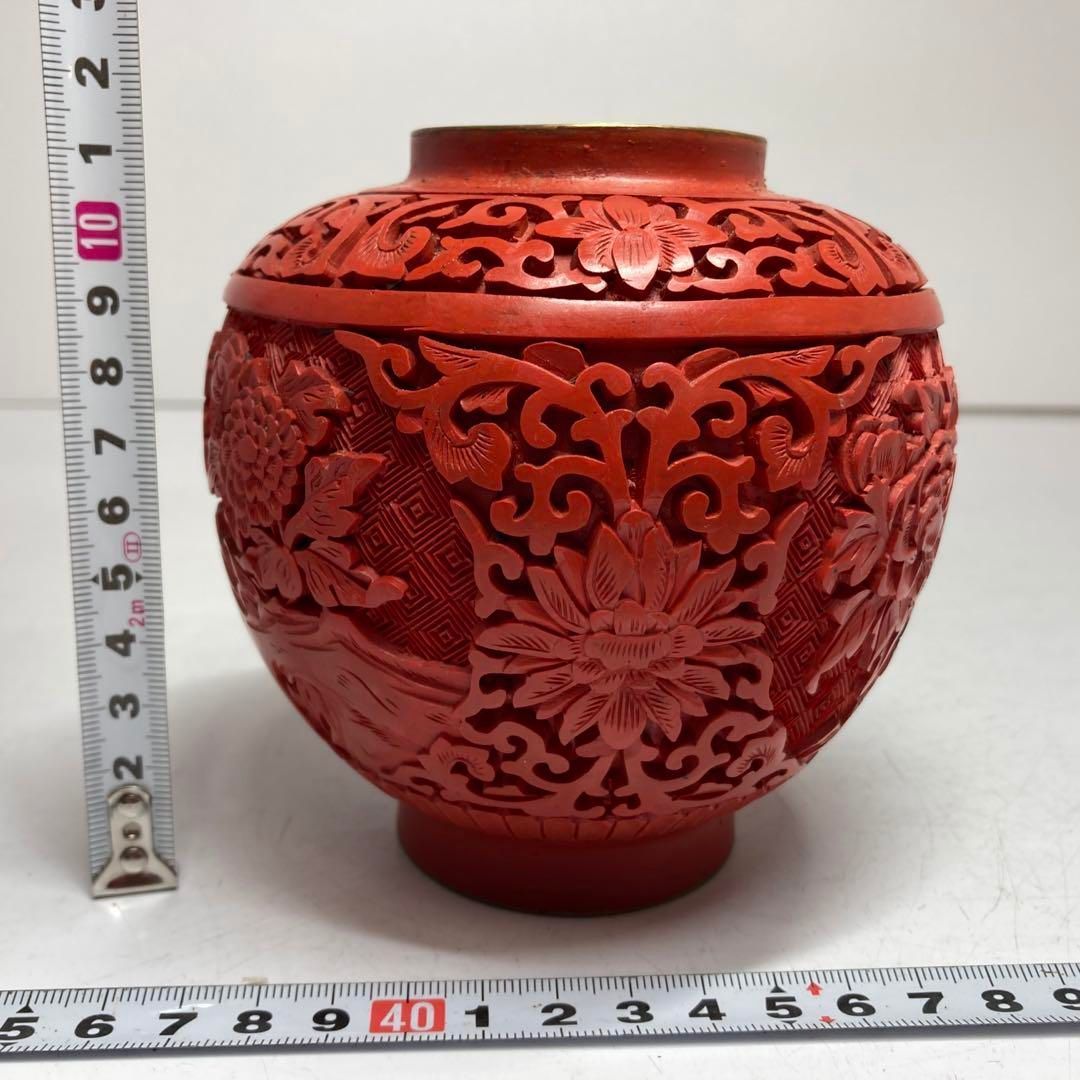 中国美術 七宝 卸売 堆朱 花入 高さ約11.5㎝ 東さ5-0627④ 中国美術