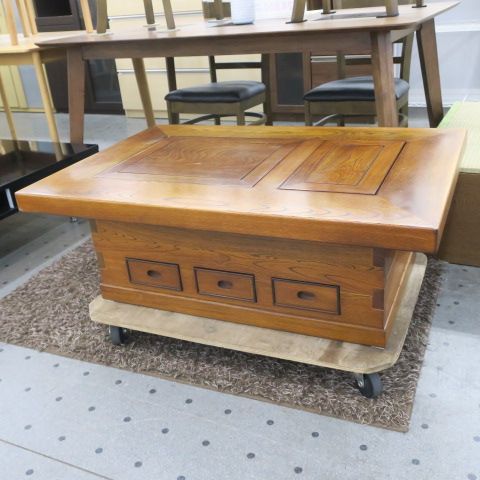 囲炉裏座卓 欅けやき 天然木 無垢材 囲炉裏 座敷机 火鉢 灰付き 富岡店