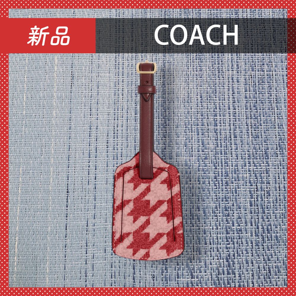 コーチ Coach ラゲッジタグ 千鳥格子 Luggage Tag ピンクレッド