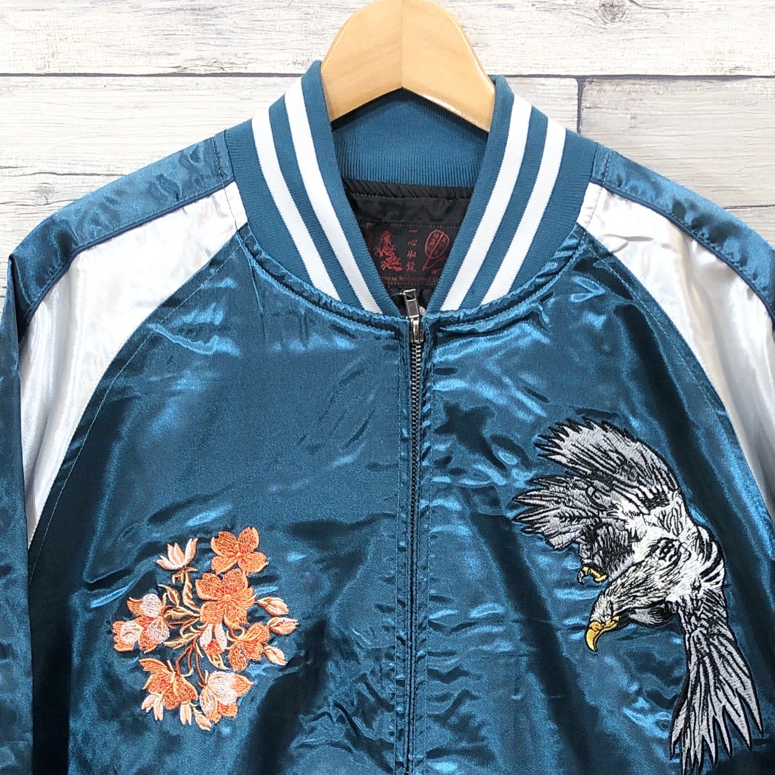 一心如鏡 スカジャン XLサイズ 鷹 中綿なし 青 トップイズム TopIsm