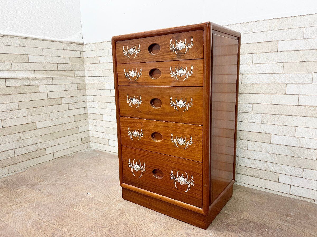 花梨タンス 高級箪笥 豪華 螺鈿細工 花梨 5段チェスト サイドチェスト