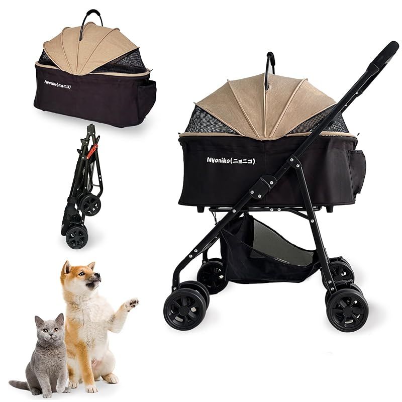 新品】ペットカート ベージュ 360°回転前輪 バギー キャリー カート 犬