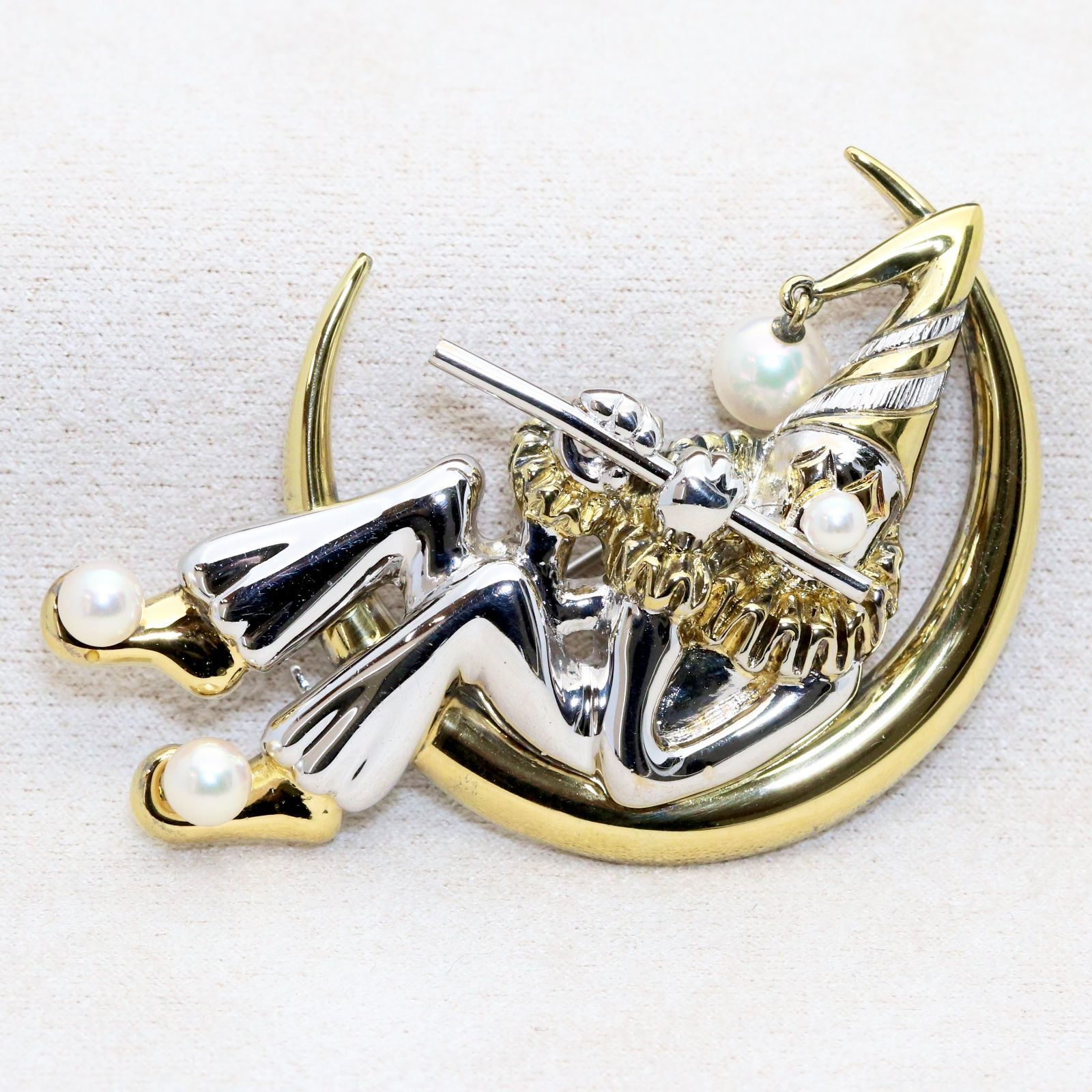 MIKIMOTO ミキモト 購入 パール ブローチ フルート奏者 月 ピエロ