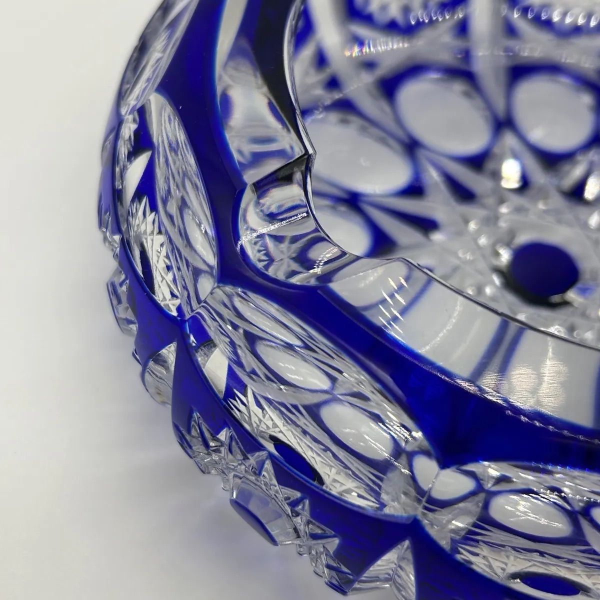 薩摩切子 灰皿 瑠璃 クリスタルガラス ブルー インテリア 昭和レトロ