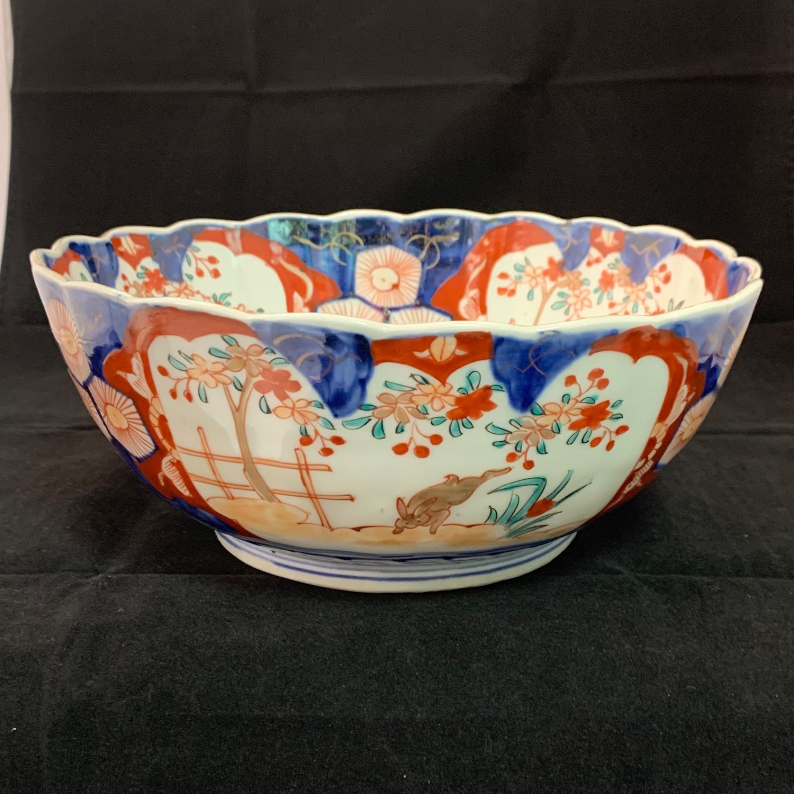 古伊万里 染錦 二重高台 三つ丼 鉢 飾り鉢 D132 古伊万里 染錦 二重