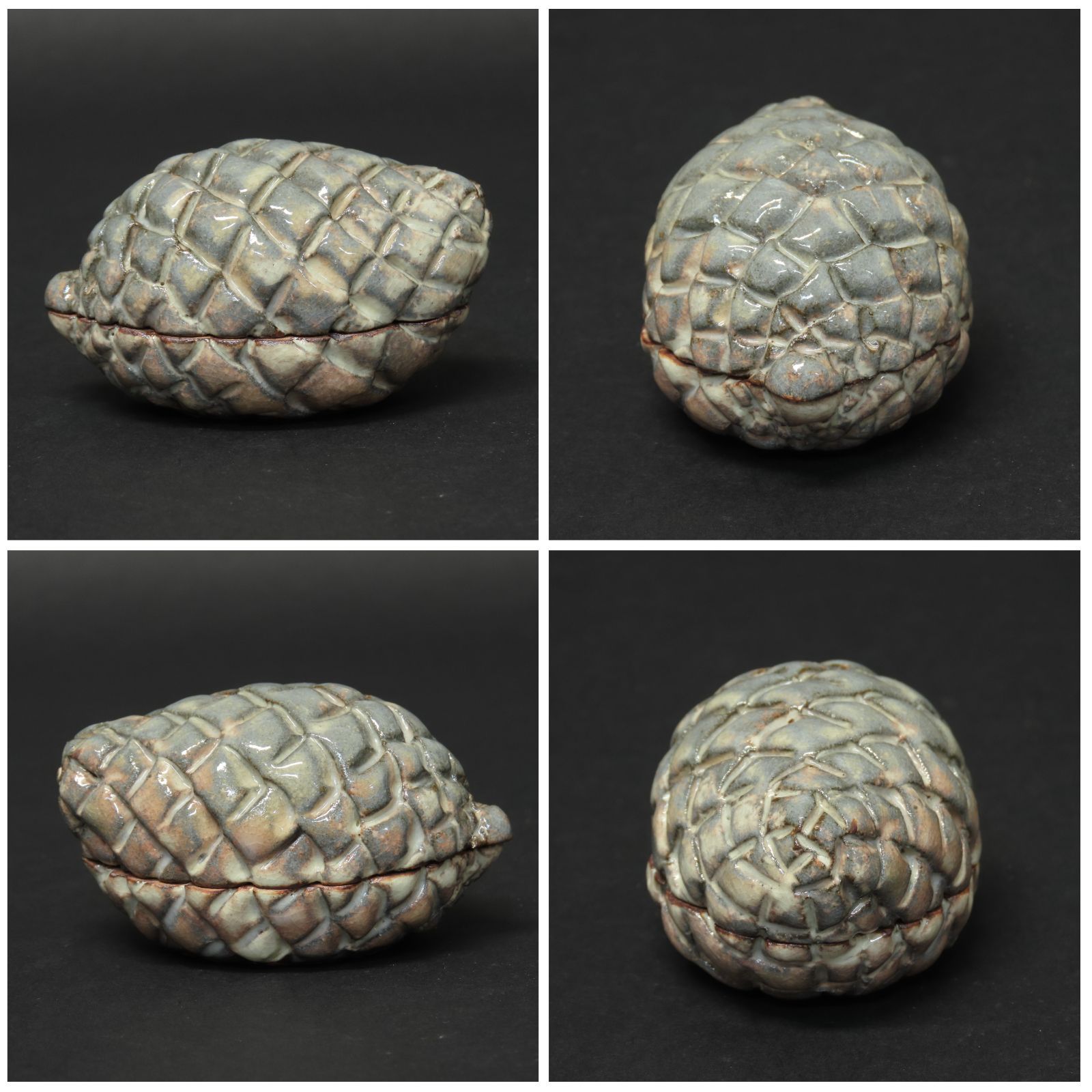 01s85 美品 十三代 田原陶兵衛 真作保証 萩焼 松実香合 高さ4cm 在銘