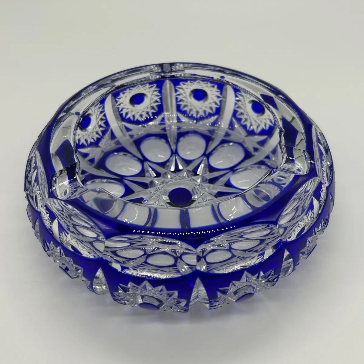 薩摩切子 灰皿 瑠璃 クリスタルガラス ブルー インテリア 昭和レトロ