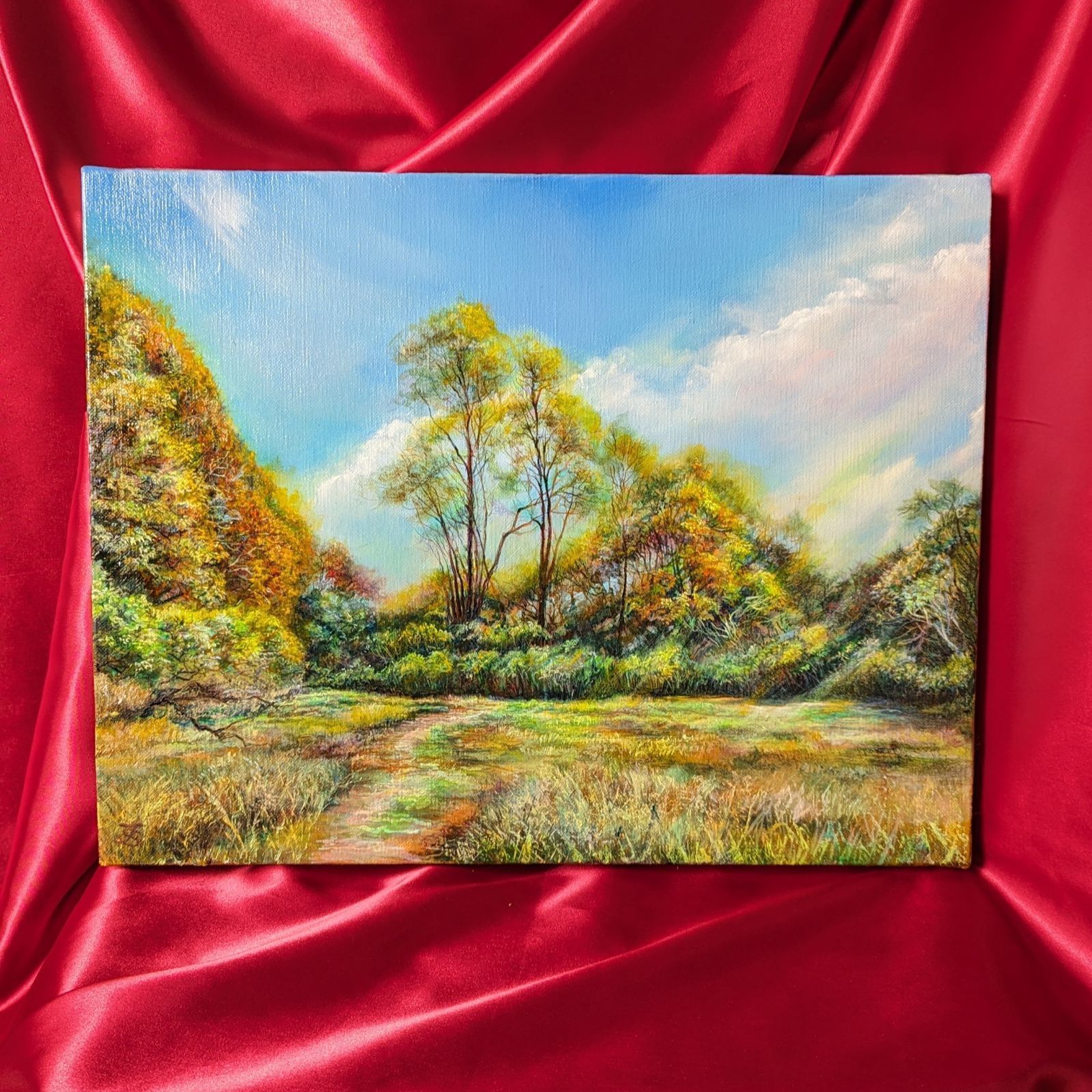 油絵風景画 花の絵 画家painterTMK本人出品真筆 一点もの 油絵風景画