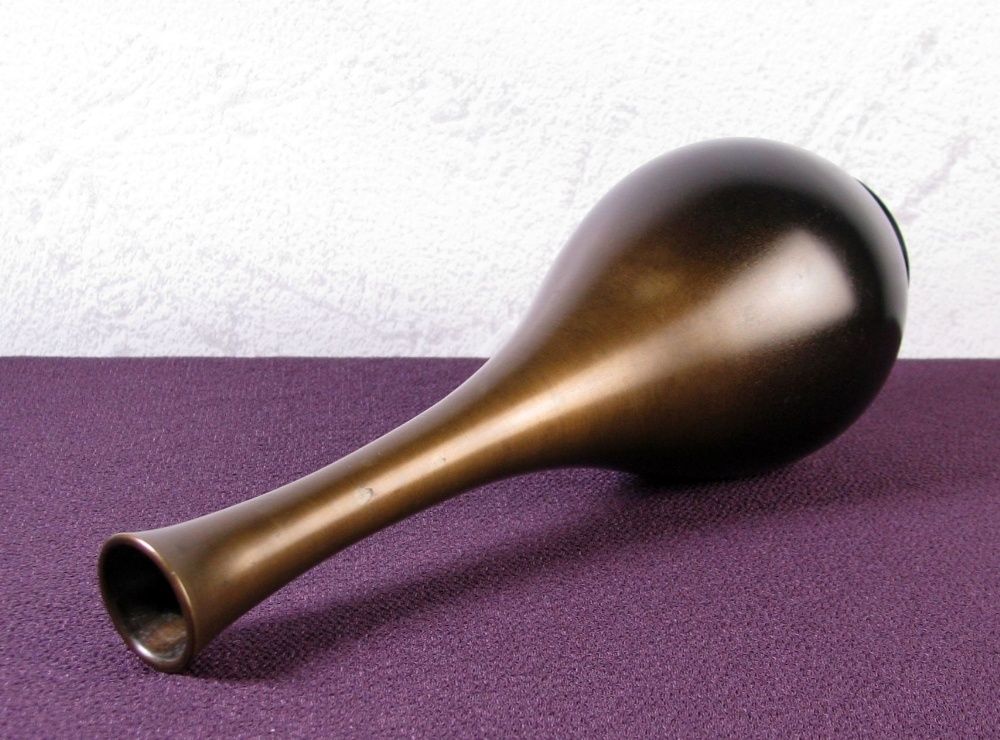 一ノ瀬宗辰作 唐銅鶴首花入 高さ：22.5cm 共箱・栞付 美品 茶道具