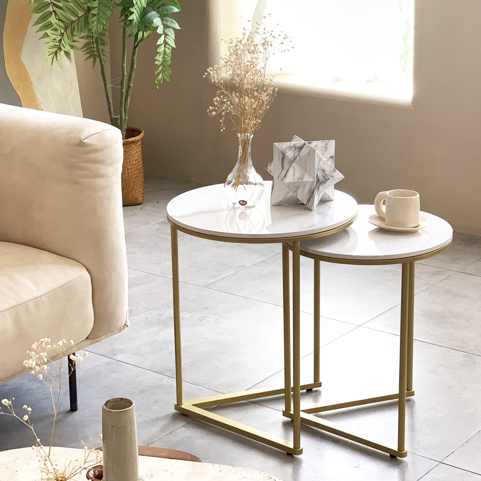 円形サイドテーブル 2個セット ゴールド