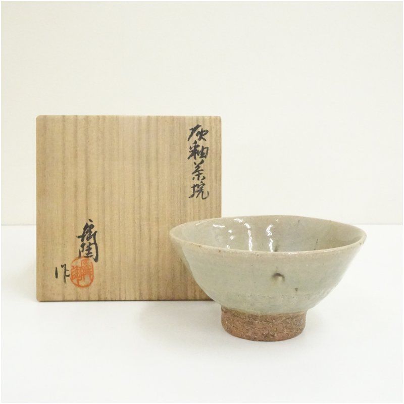 工場 加藤舜陶造 灰釉茶碗（共箱） 茶道 抹茶 おしゃれ 抹茶茶碗 抹茶