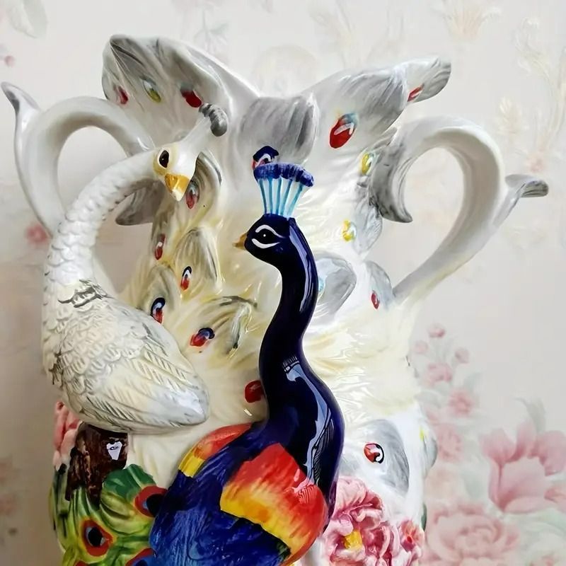 ストア メタルツリーデザインの楕円形セラミック花瓶-ホワイト