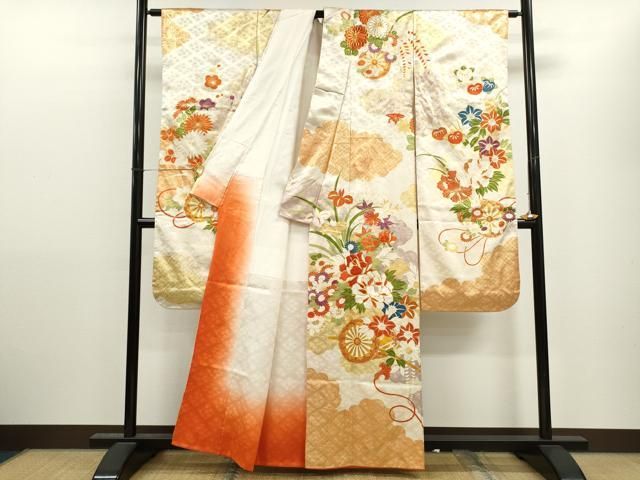 平和屋着物□豪華振袖 駒刺繍 絞り 立波草花文 正絹 逸品 CAAS9072fb