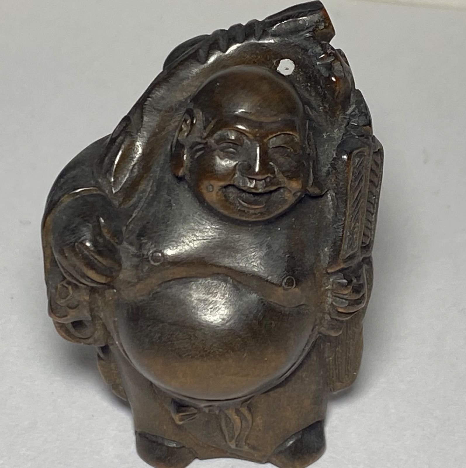根付 布袋様 七福神 柘植 木彫品 木製 彫刻品 現品お渡し na07-b2-5(