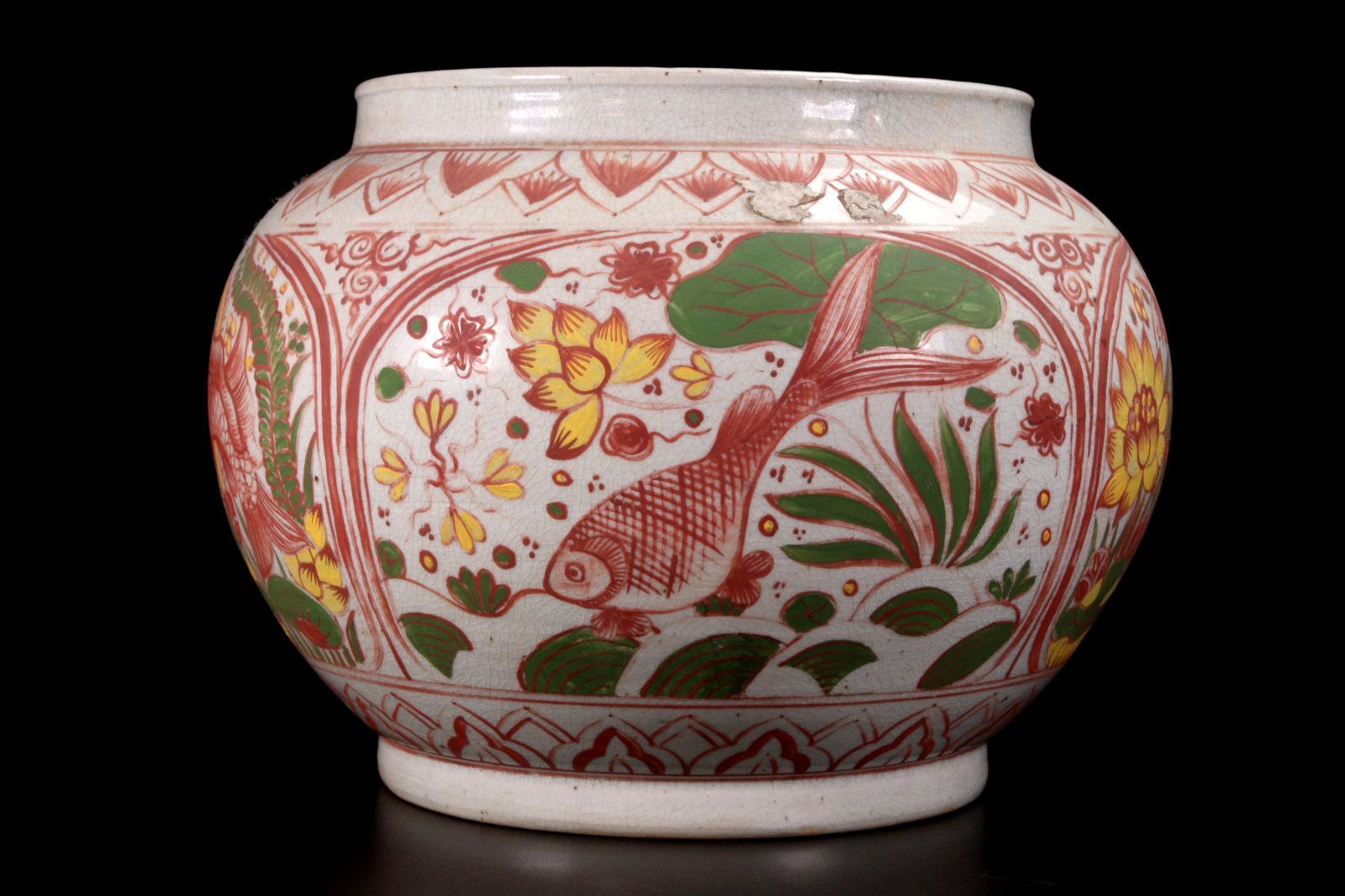 中国 五彩 魚藻文壷 34m 呉須 赤絵 工場 唐物 骨董 古美術 楾 F992.1-