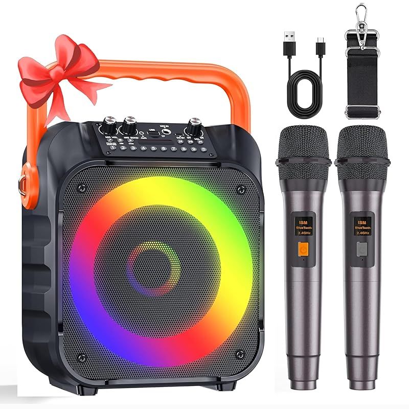 カラオケセット 拡声器 スピーカーセット 家庭用 ワイヤレスマイク2本
