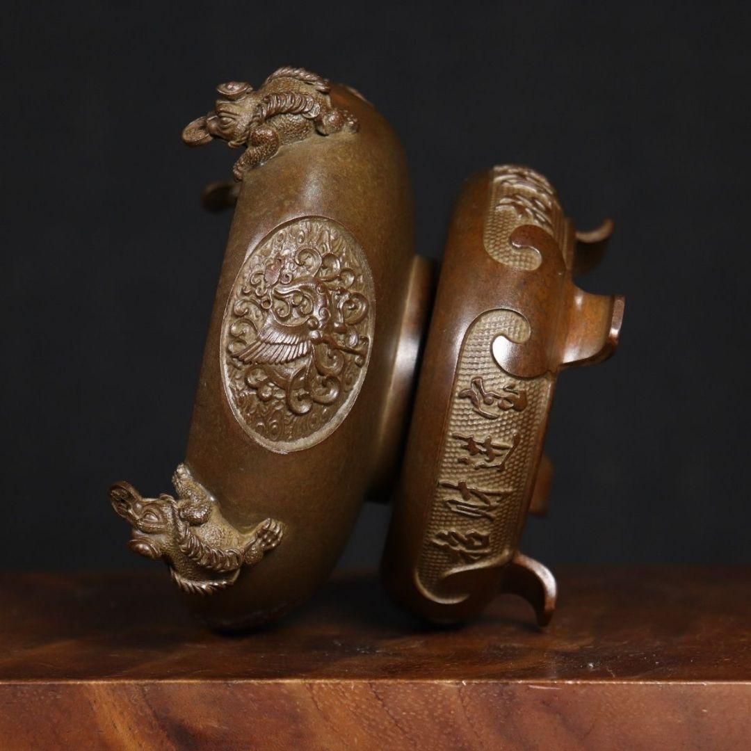 銅器 双龍銅壺 灰皿 聚宝盆 洗筆文房具 装飾品 工芸品 置物 おしゃれ