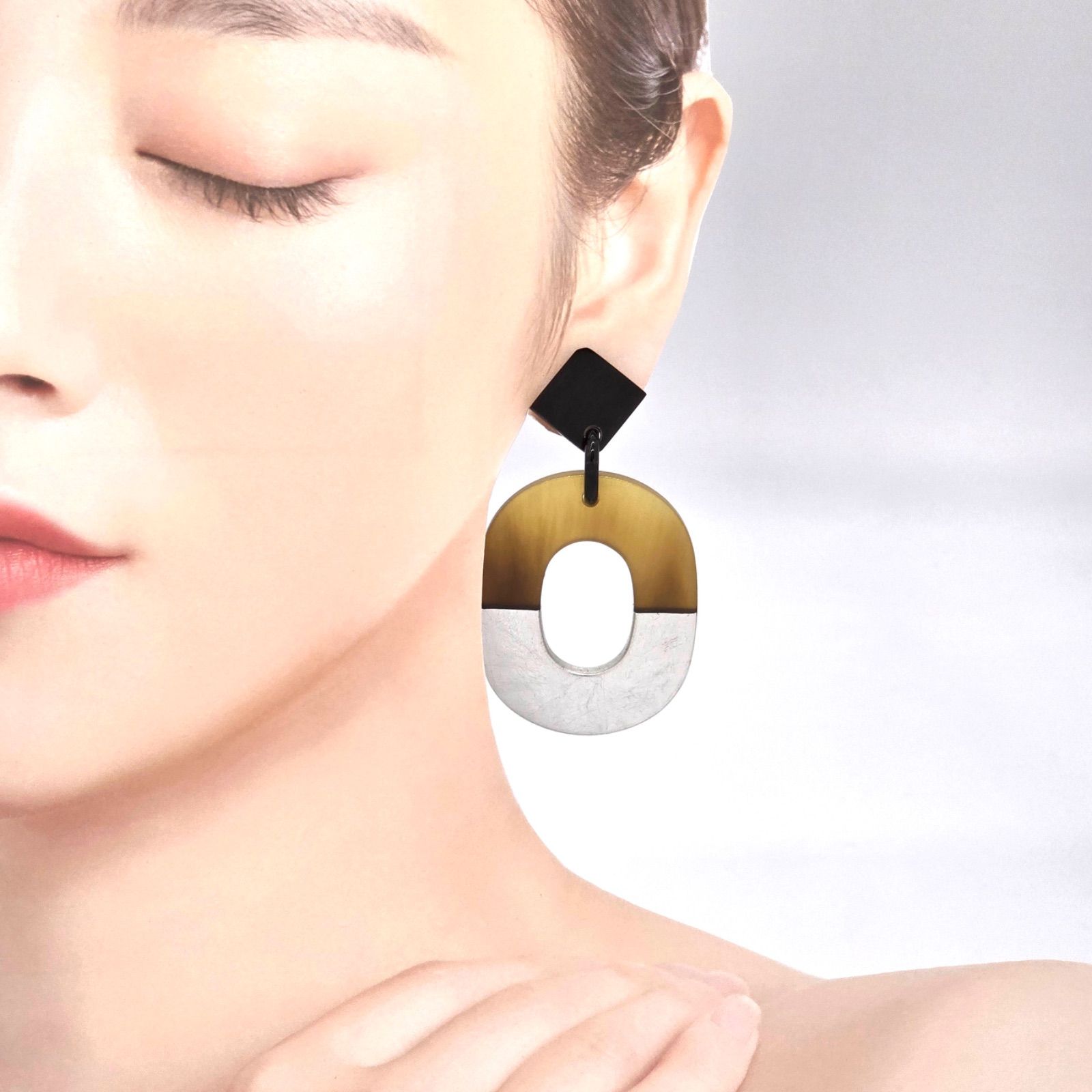 エルメス ピアス イスム バッファローホーン ラッカー ブラウン系